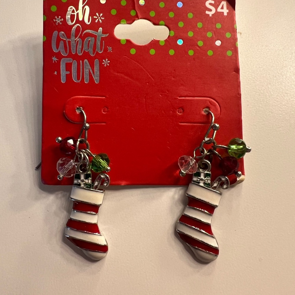 Festive Red and White Stocking Earrings